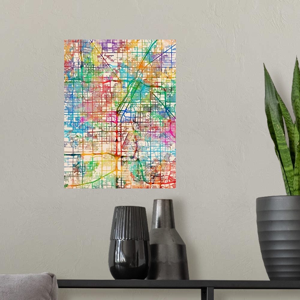 A modern room featuring Contemporary colorful city street map of Las Vegas.