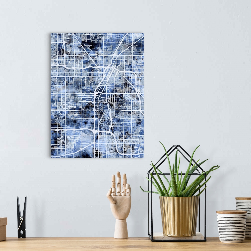 A bohemian room featuring Contemporary watercolor city street map of Las Vegas.
