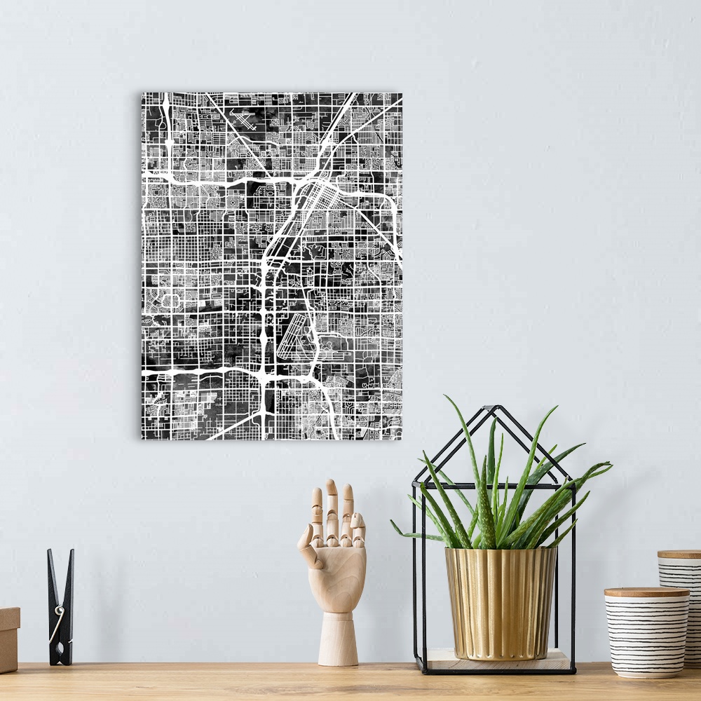 A bohemian room featuring A watercolor street map of Las Vegas, Nevada, United States