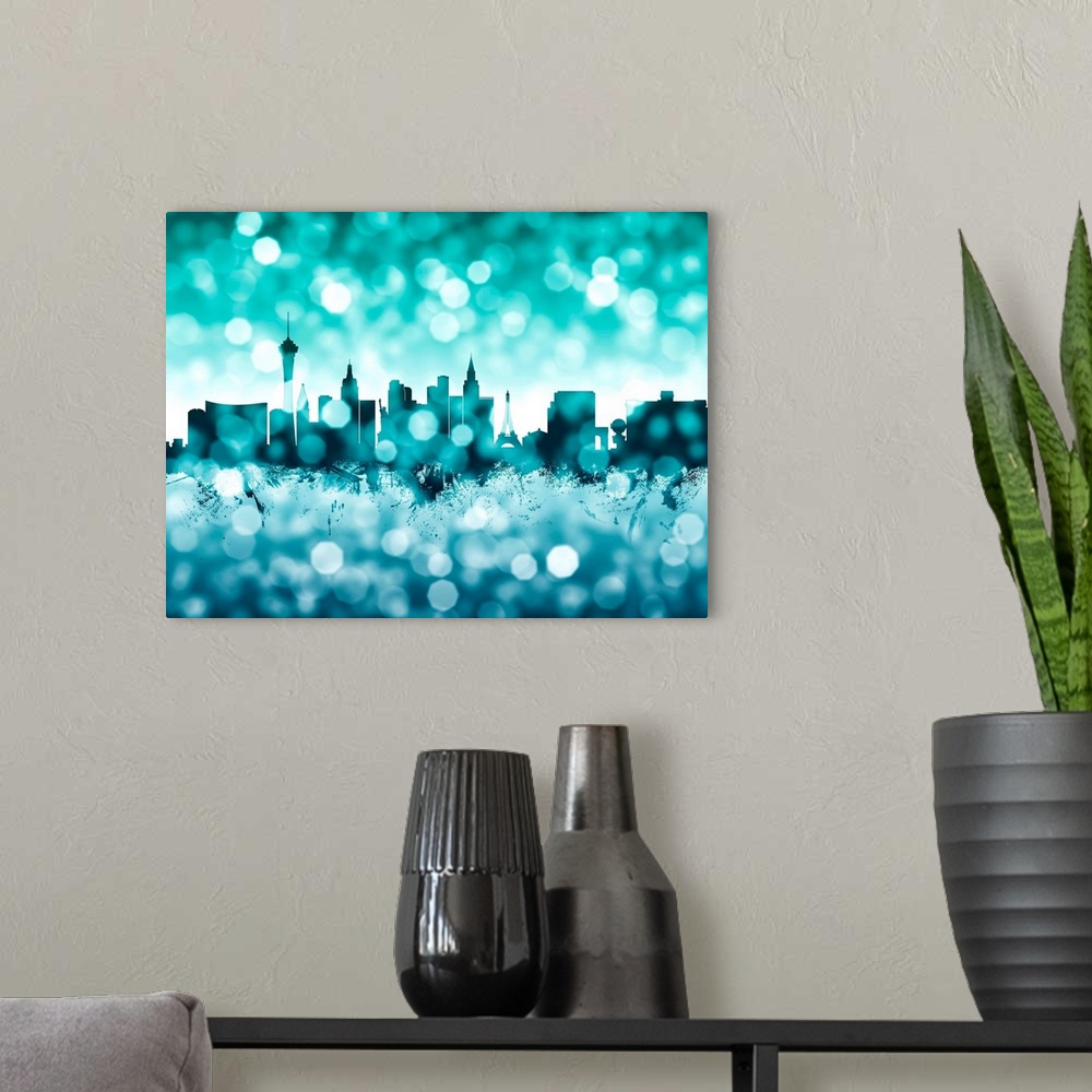A modern room featuring Watercolor art print of the skyline of Las Vegas, Nevada, United States.