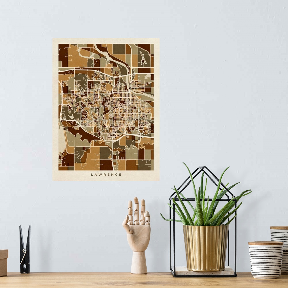 A bohemian room featuring City map of Lawrence, Kansas, United States