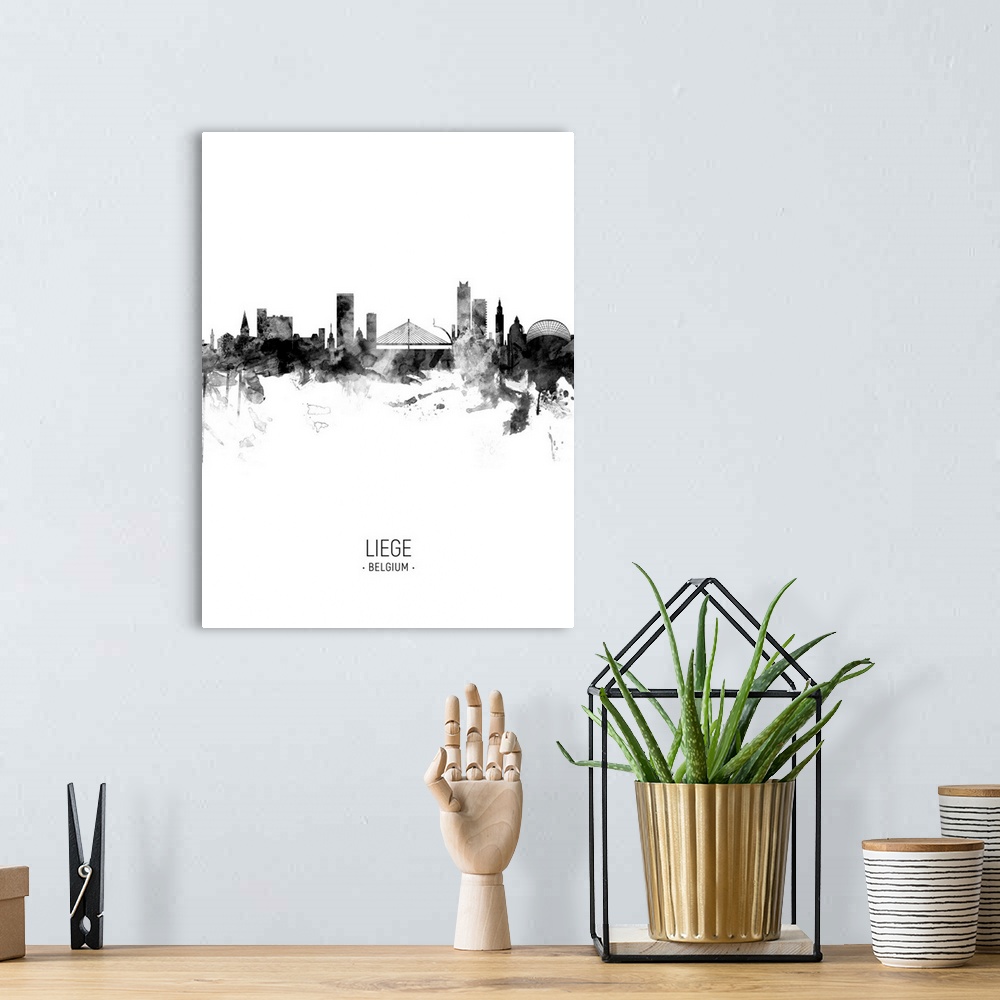 A bohemian room featuring Watercolor art print of the skyline of Liege, Belgium