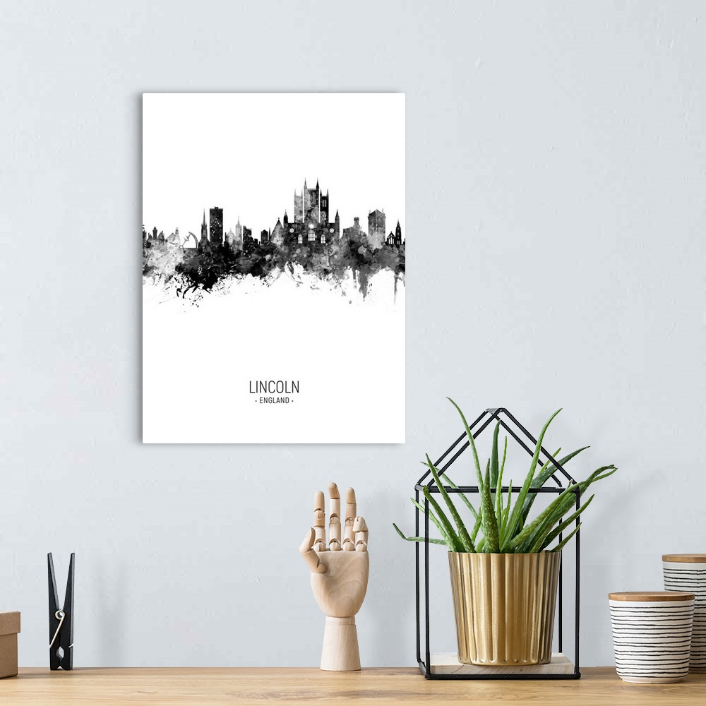 A bohemian room featuring Watercolor art print of the skyline of Lincoln, England, United Kingdom