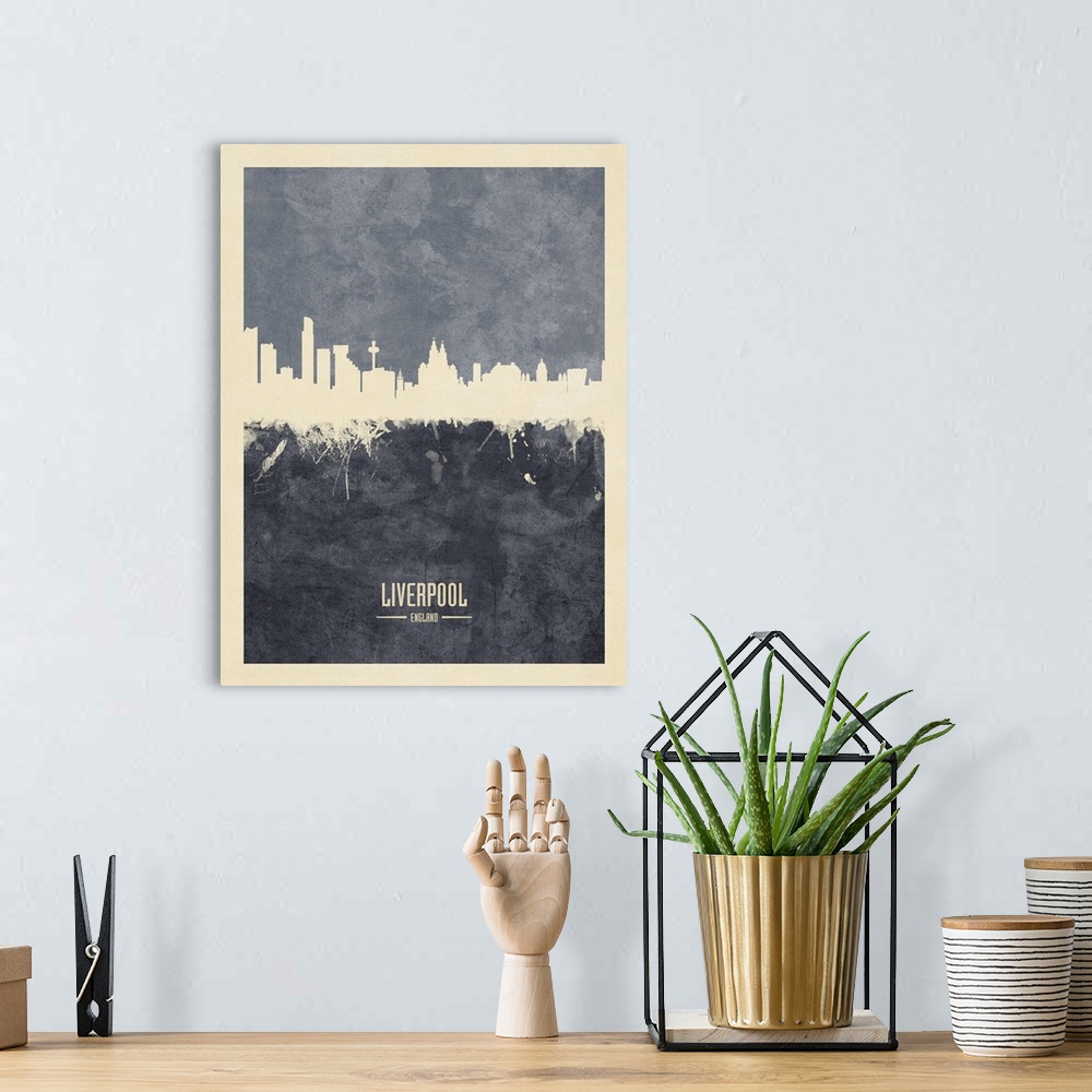 A bohemian room featuring Watercolor art print of the skyline of Liverpool, England