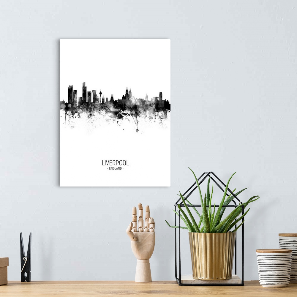 A bohemian room featuring Watercolor art print of the skyline of Liverpool, England