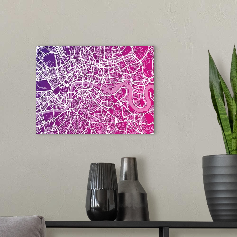 A modern room featuring London map pink