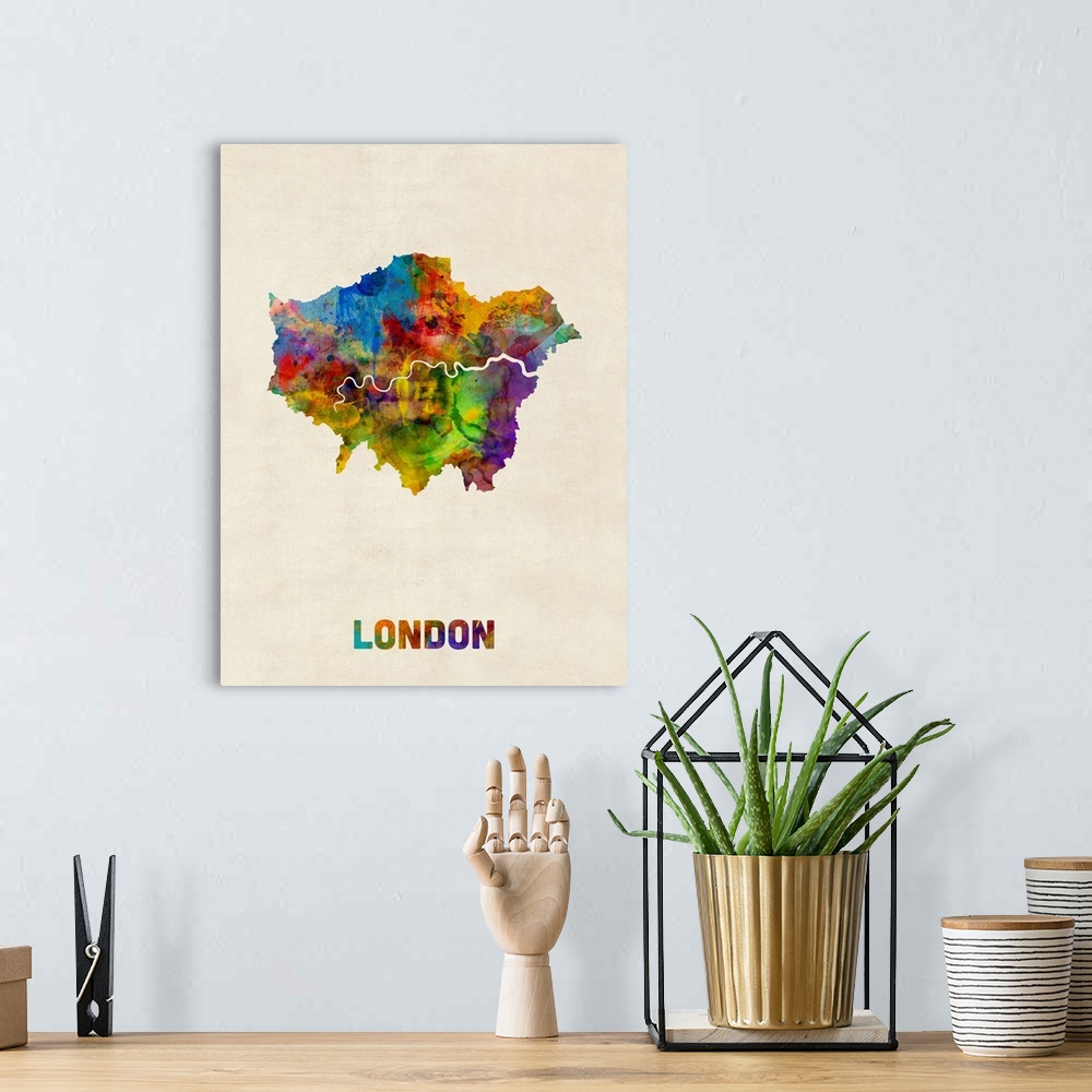 A bohemian room featuring A watercolor map of London