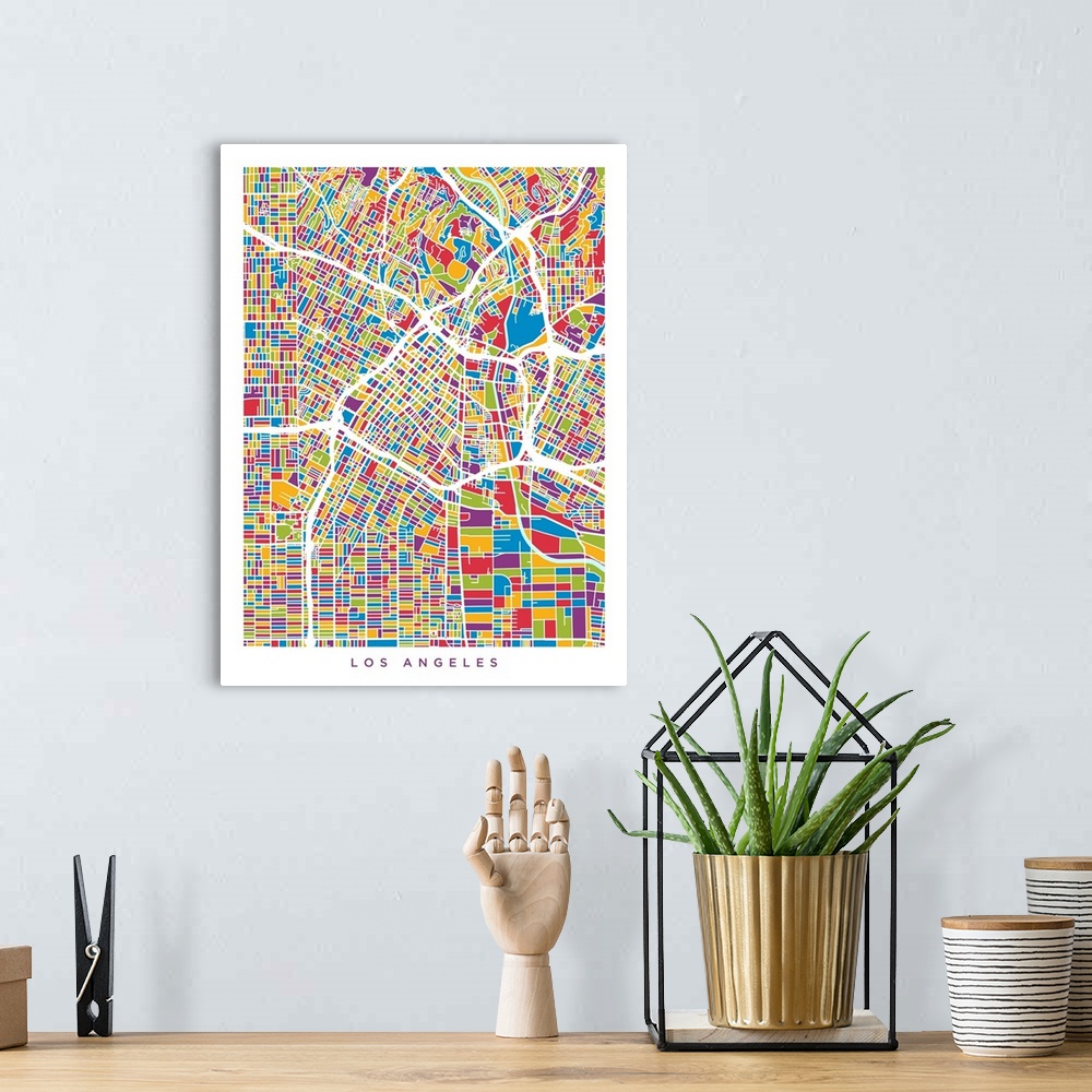 A bohemian room featuring A street map of Los Angeles, California, United States.