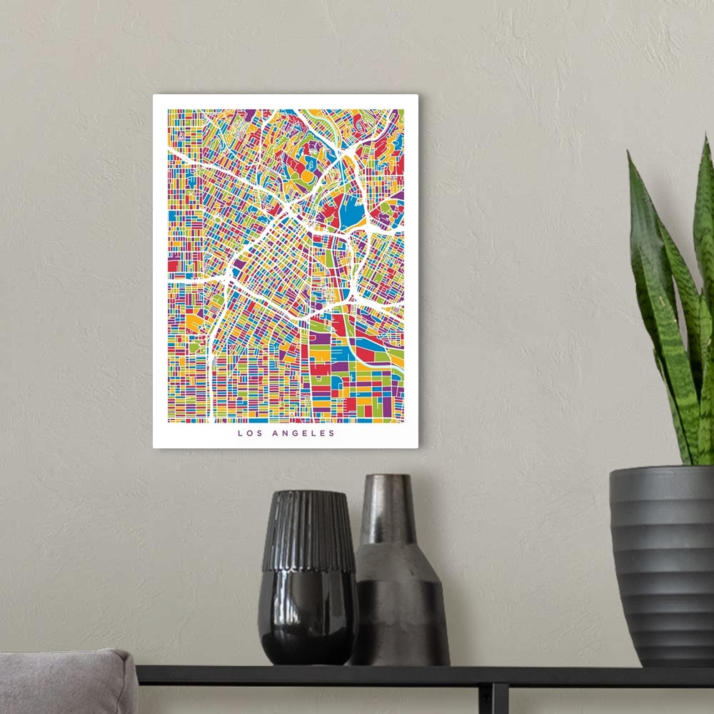 A modern room featuring A street map of Los Angeles, California, United States.
