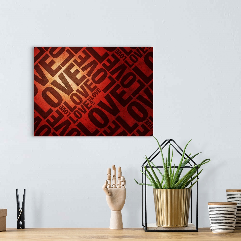 A bohemian room featuring Love Letters on Red, text art print