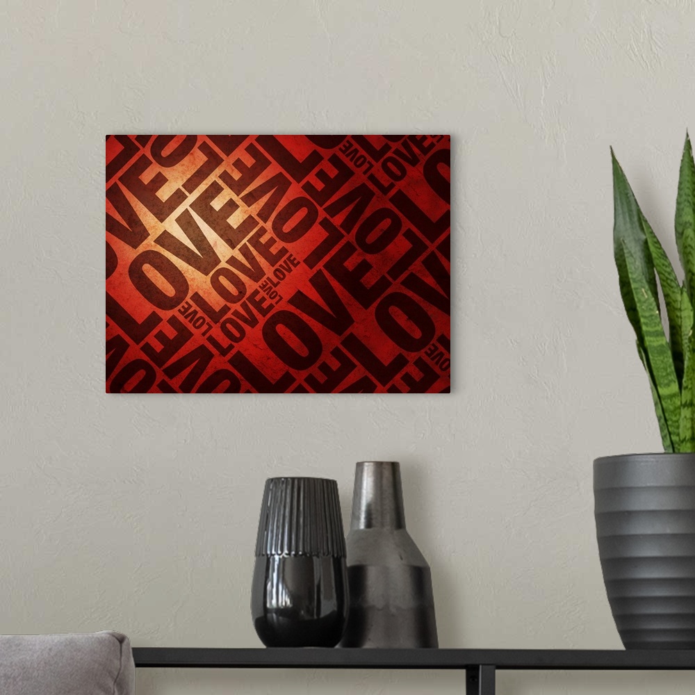 A modern room featuring Love Letters on Red, text art print