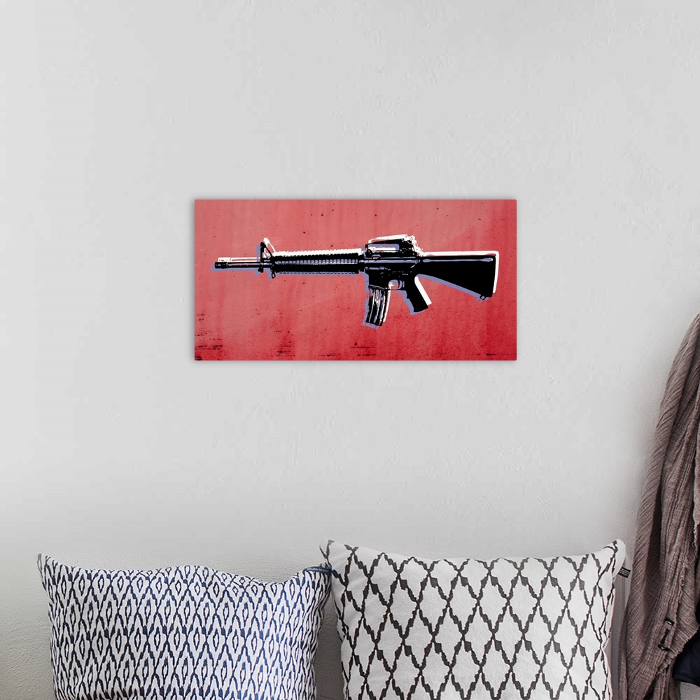 A bohemian room featuring M16 Assault Rifle on Red