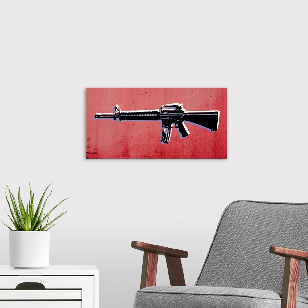 A modern room featuring M16 Assault Rifle on Red