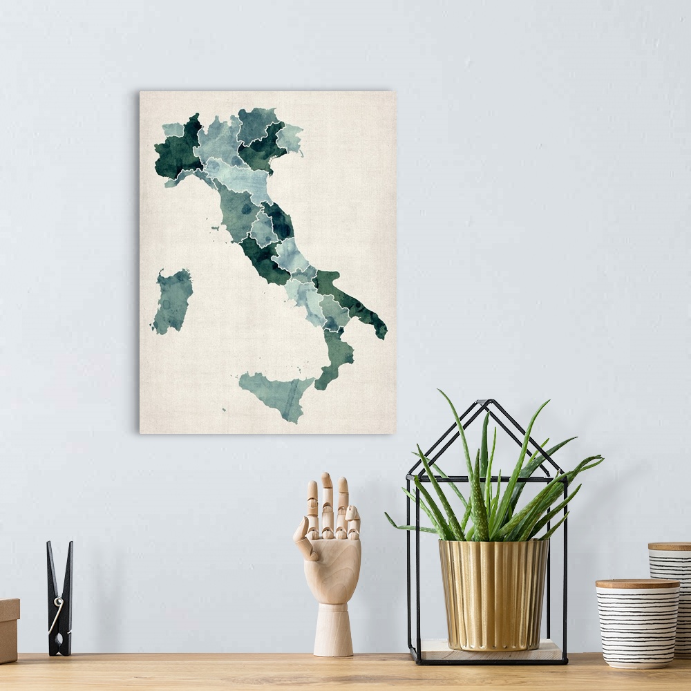 A bohemian room featuring Map of Italy, black and white