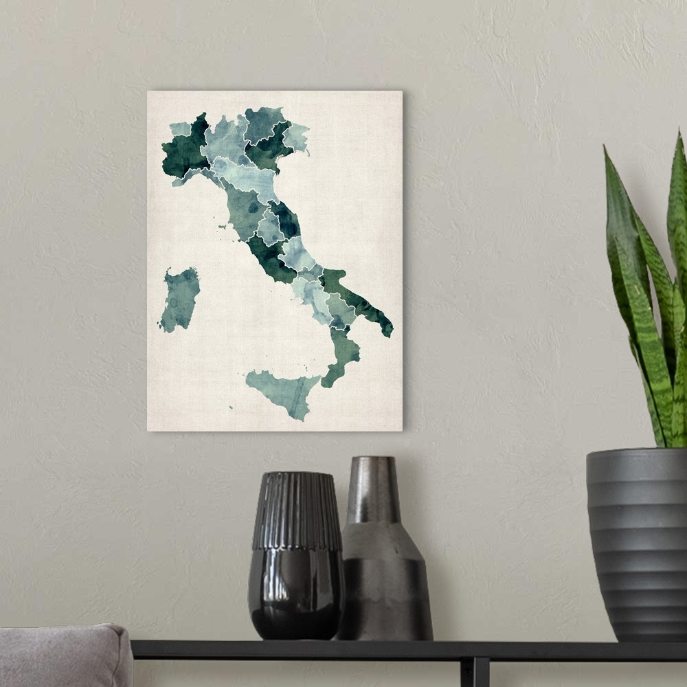 A modern room featuring Map of Italy, black and white