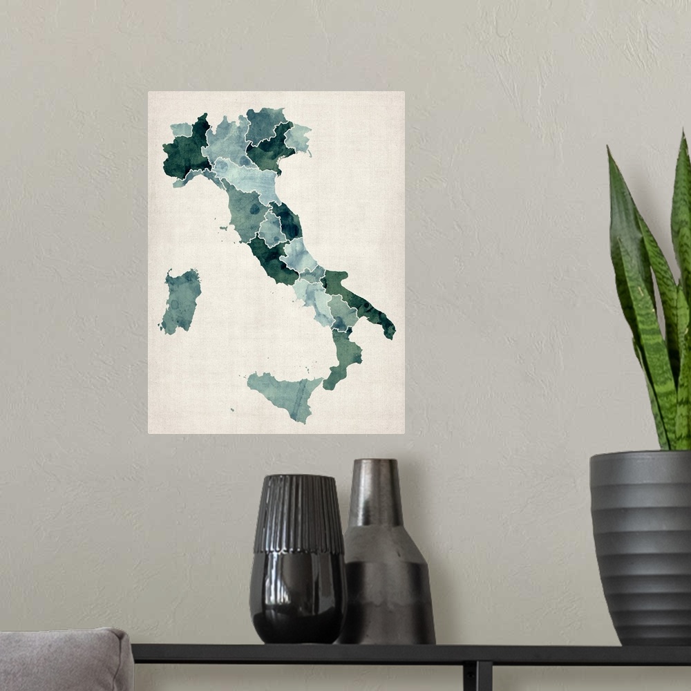 A modern room featuring Map of Italy, black and white