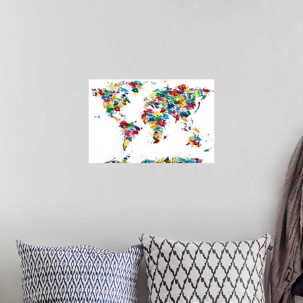 A bohemian room featuring This wall art for the home, nursery, or class room shows the seven continents of the world create...