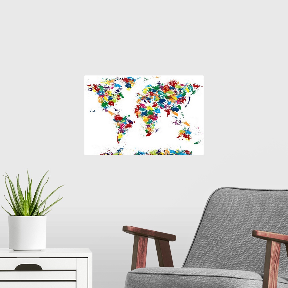 A modern room featuring This wall art for the home, nursery, or class room shows the seven continents of the world create...