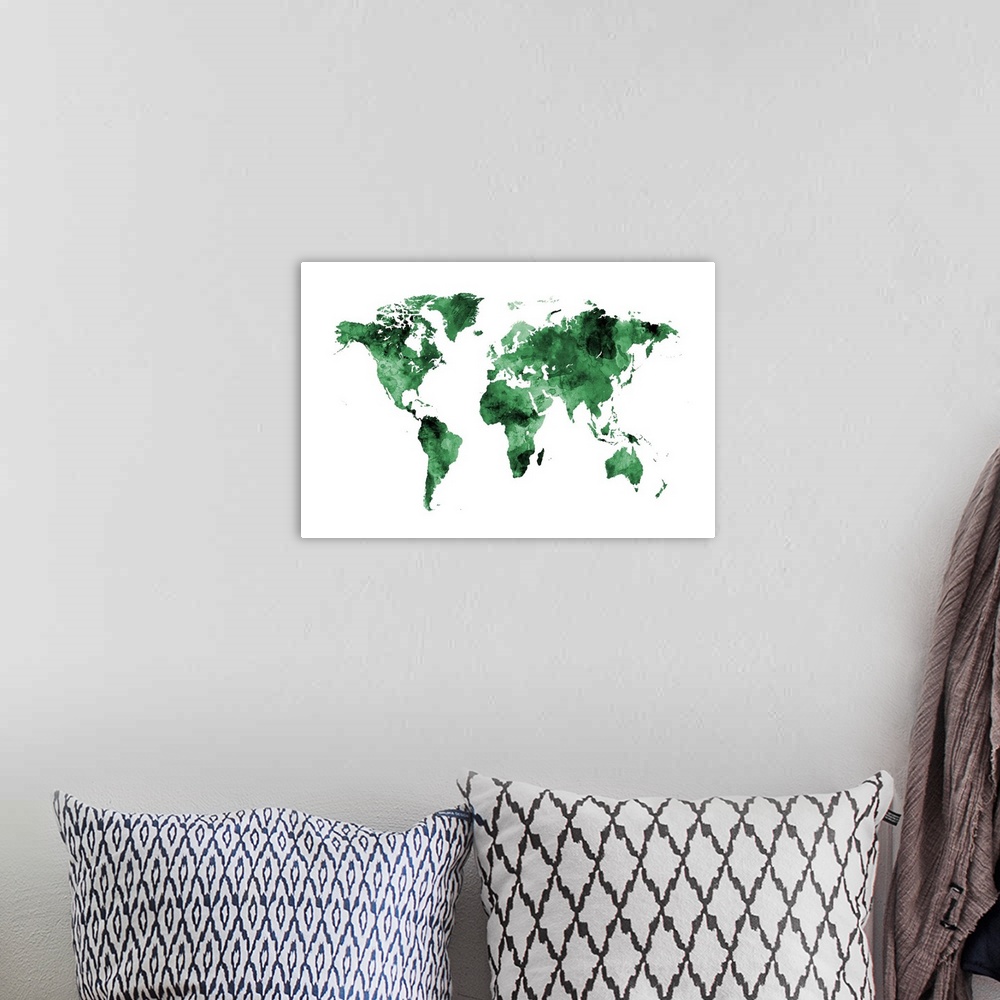 A bohemian room featuring Watercolor world map.