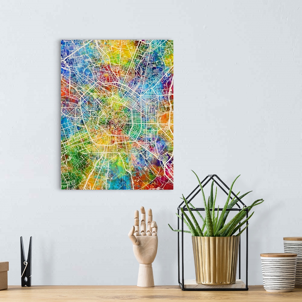 A bohemian room featuring Watercolor street map of Milan, Italy
