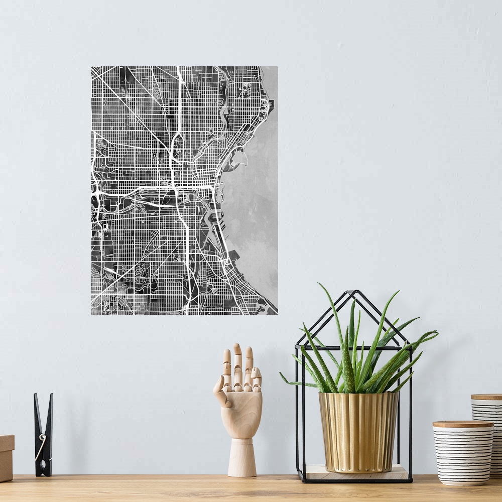 A bohemian room featuring Watercolor street map of Milwaukee, Wisconsin, United States