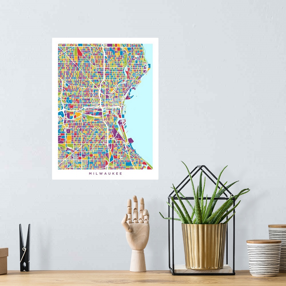 A bohemian room featuring City map of Milwaukee, Wisconsin, United States