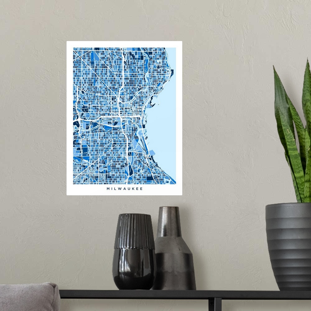 A modern room featuring City map of Milwaukee, Wisconsin, United States