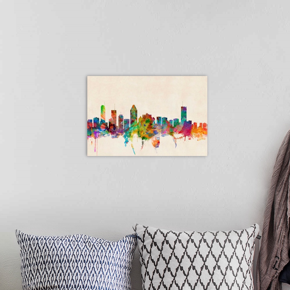 A bohemian room featuring Montreal Canada Skyline