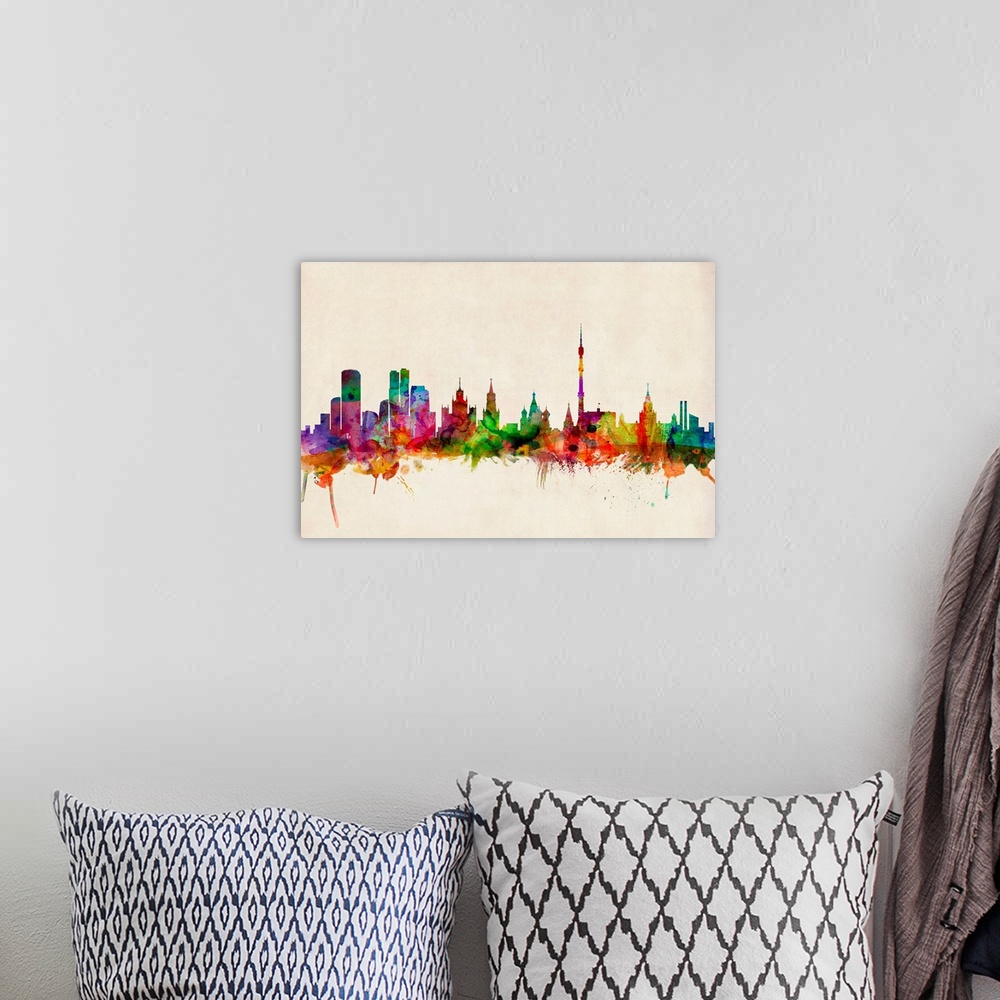 A bohemian room featuring Moscow Russia Skyline