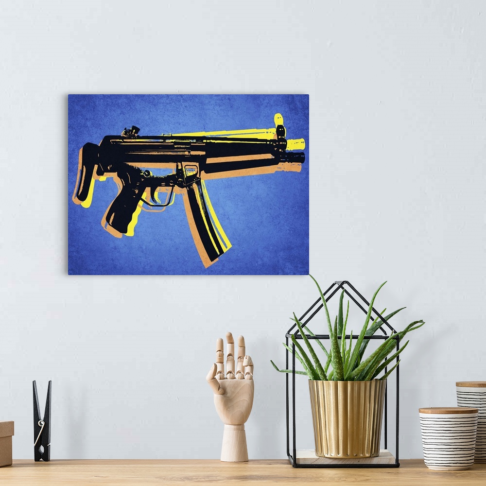 A bohemian room featuring MP5 Sub Machine Gun on Blue Pop Art