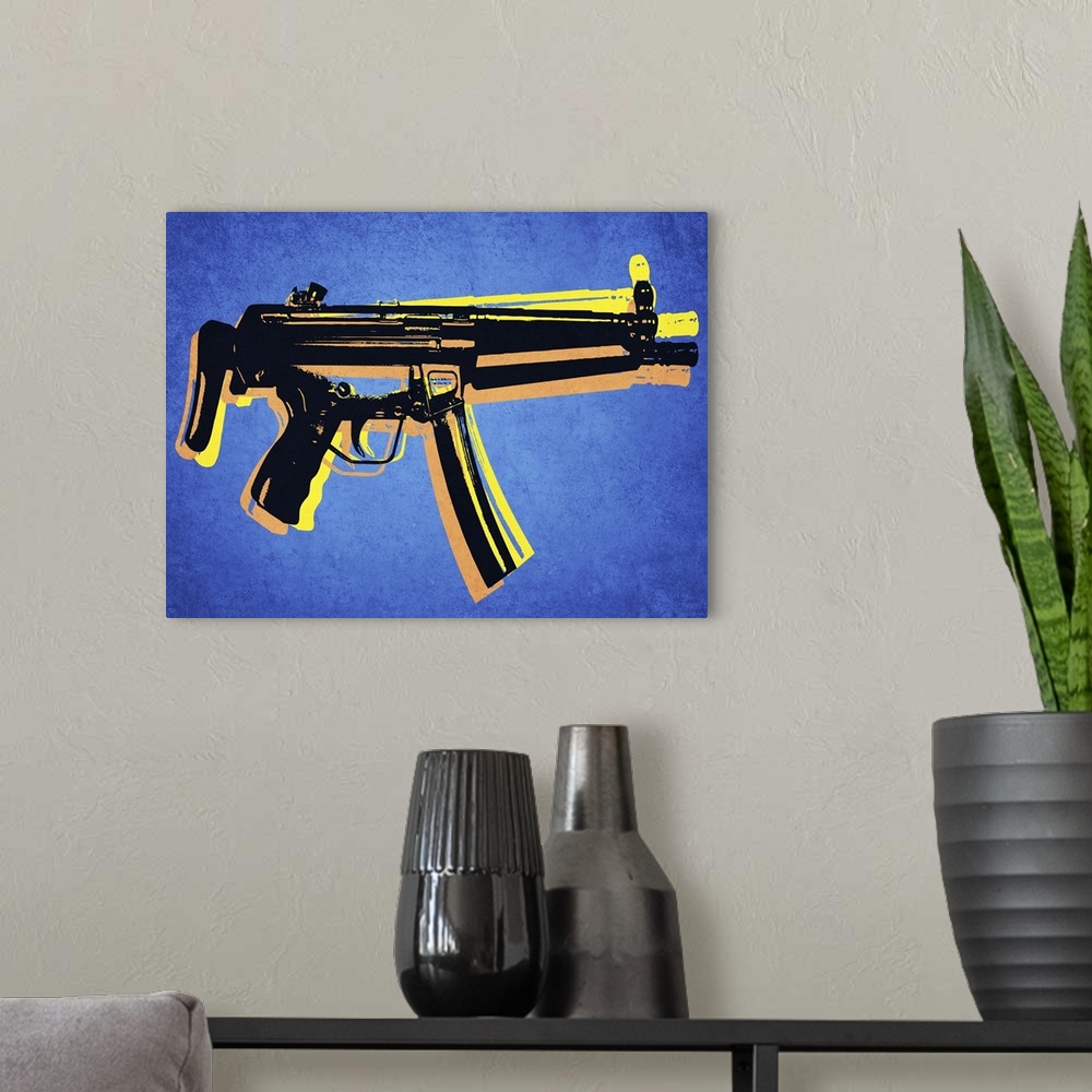 A modern room featuring MP5 Sub Machine Gun on Blue Pop Art