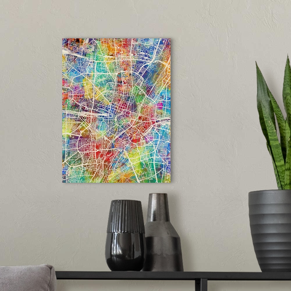 A modern room featuring Watercolor street map of Munich, Germany.