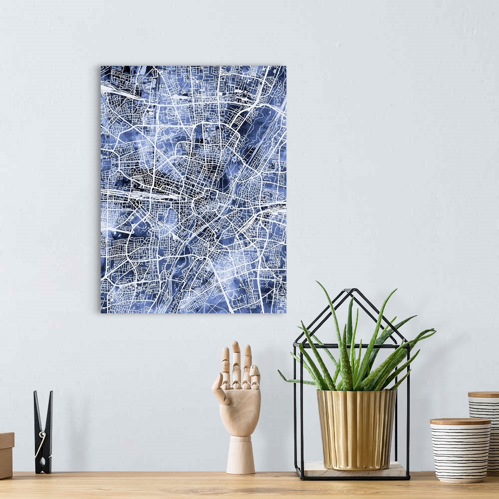 A bohemian room featuring Watercolor street map of Munich, Germany.