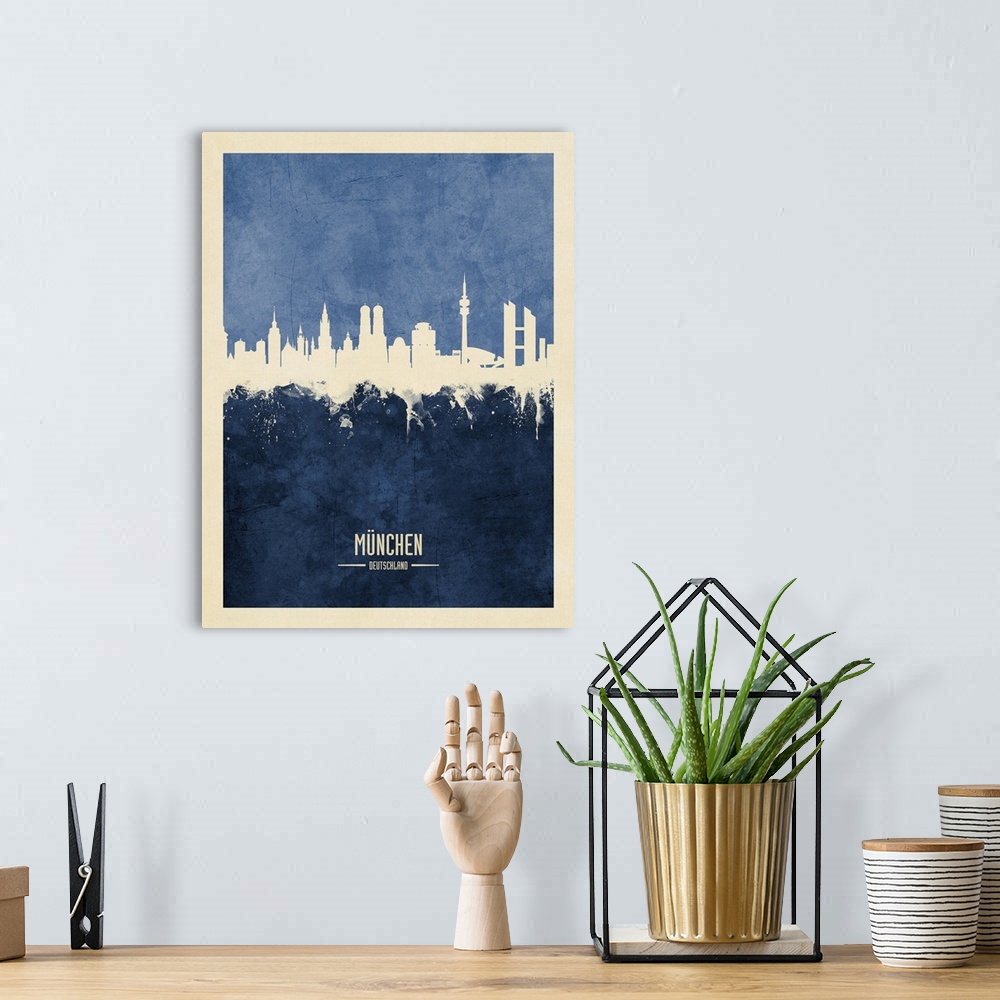 A bohemian room featuring Watercolor art print of the skyline of Munich, Germany (MAnchen)