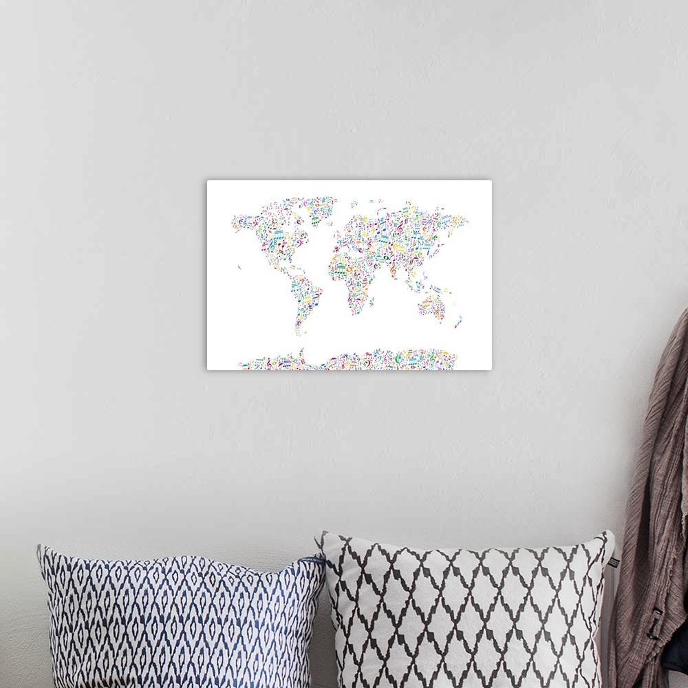 A bohemian room featuring Music Notes Map of the World