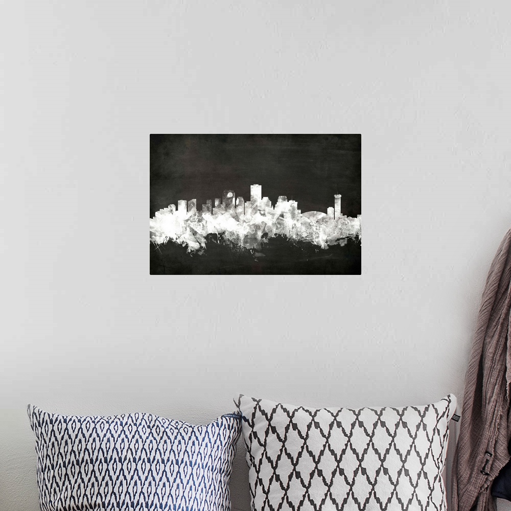 A bohemian room featuring Black and white abstract skyline of New Orleans, Louisiana