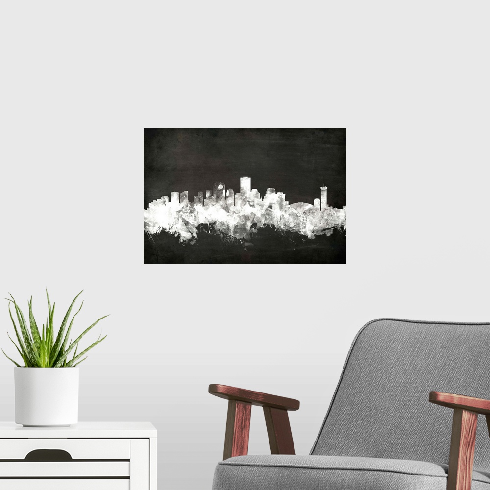 A modern room featuring Black and white abstract skyline of New Orleans, Louisiana