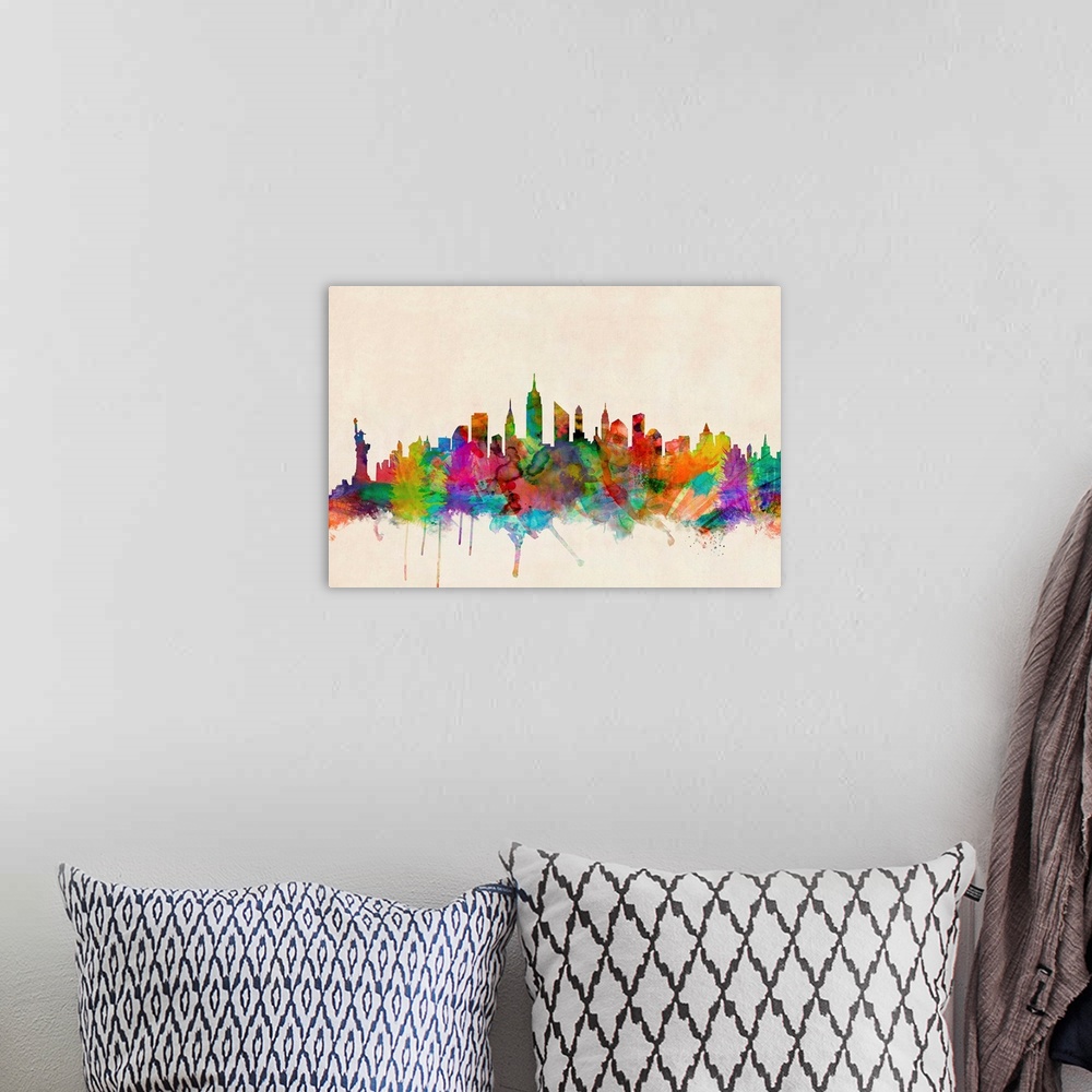 A bohemian room featuring New York City Skyline
