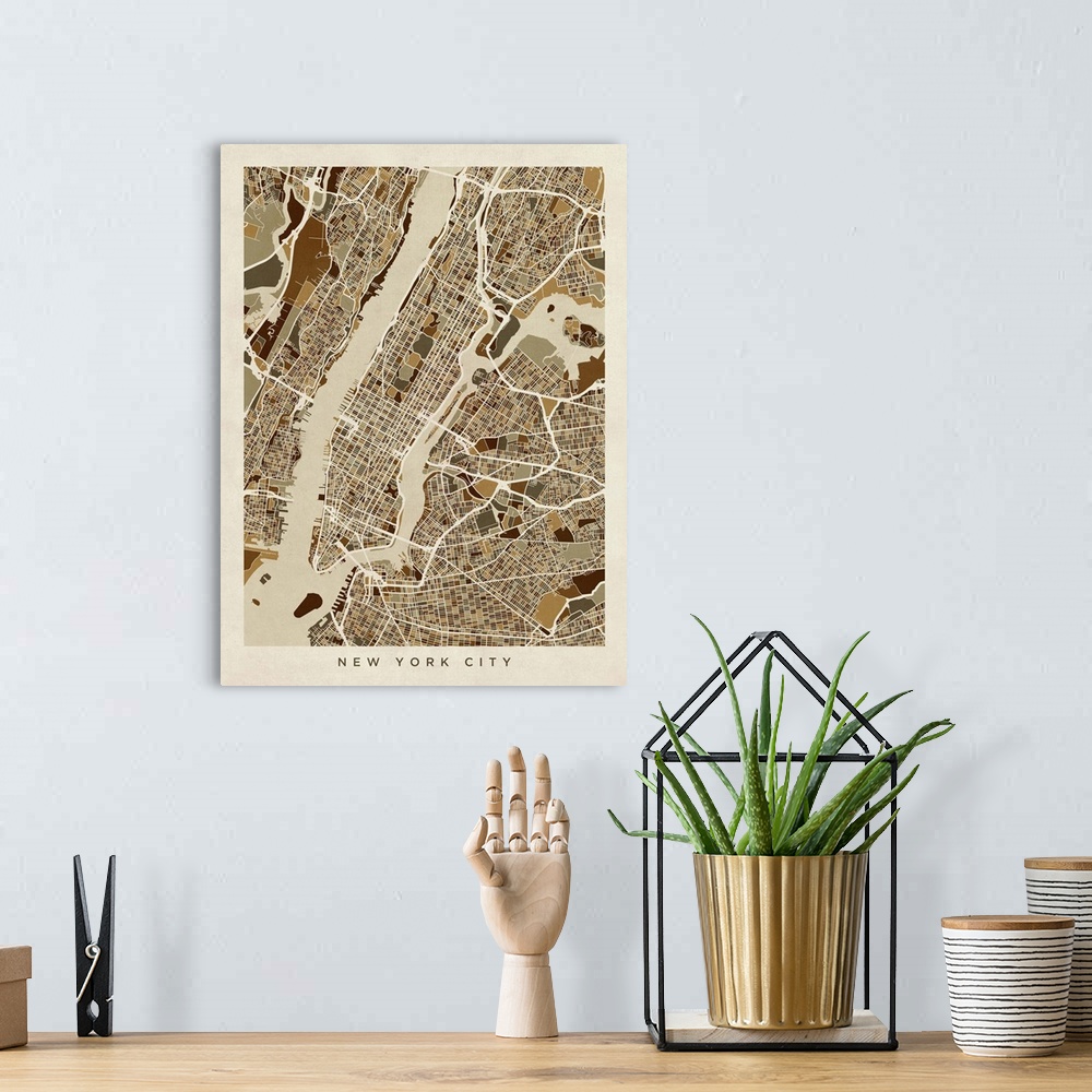A bohemian room featuring A street map of New York City.