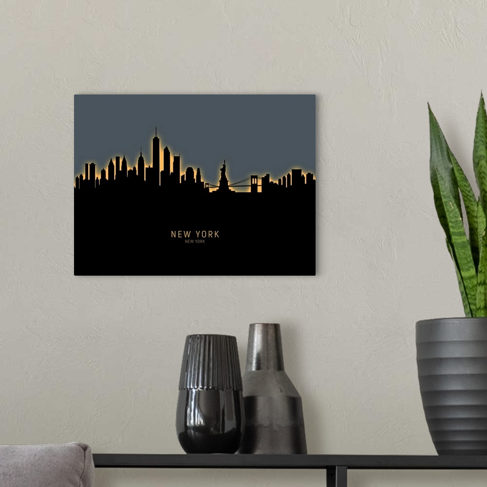 A modern room featuring Skyline of the City of New York, New York, United States.