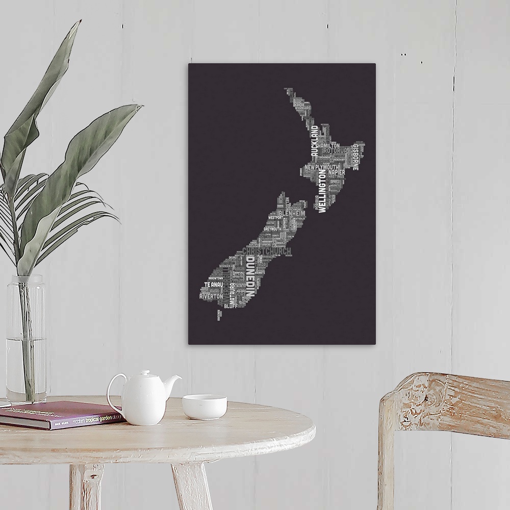 A farmhouse room featuring New Zealand Cities Text Map, Grey