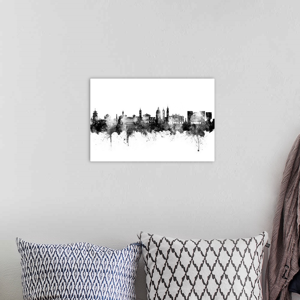 A bohemian room featuring Watercolor art print of the skyline of Nice, France