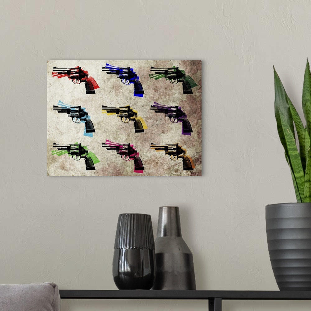 A modern room featuring Magnum .44 Revolvers Pistols Guns Arms Pop Art