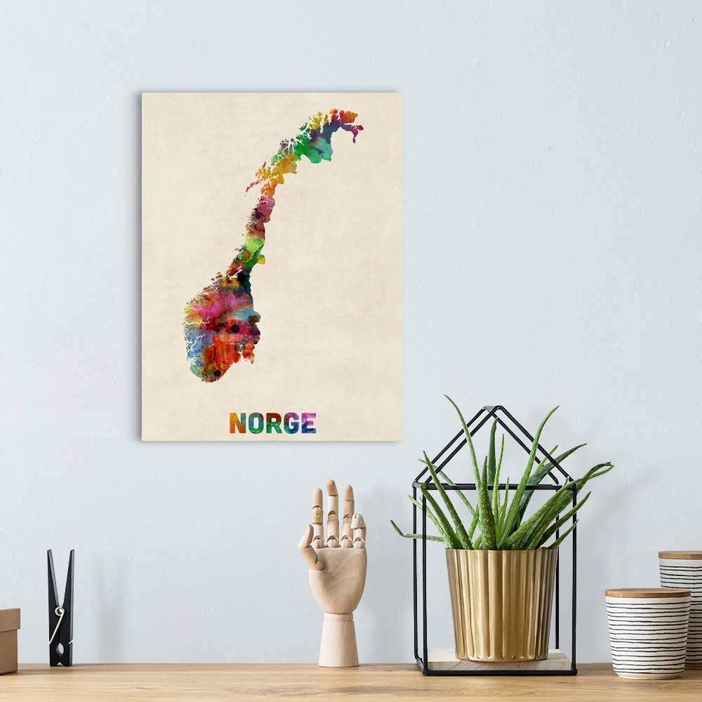 A bohemian room featuring Norway Watercolor Map