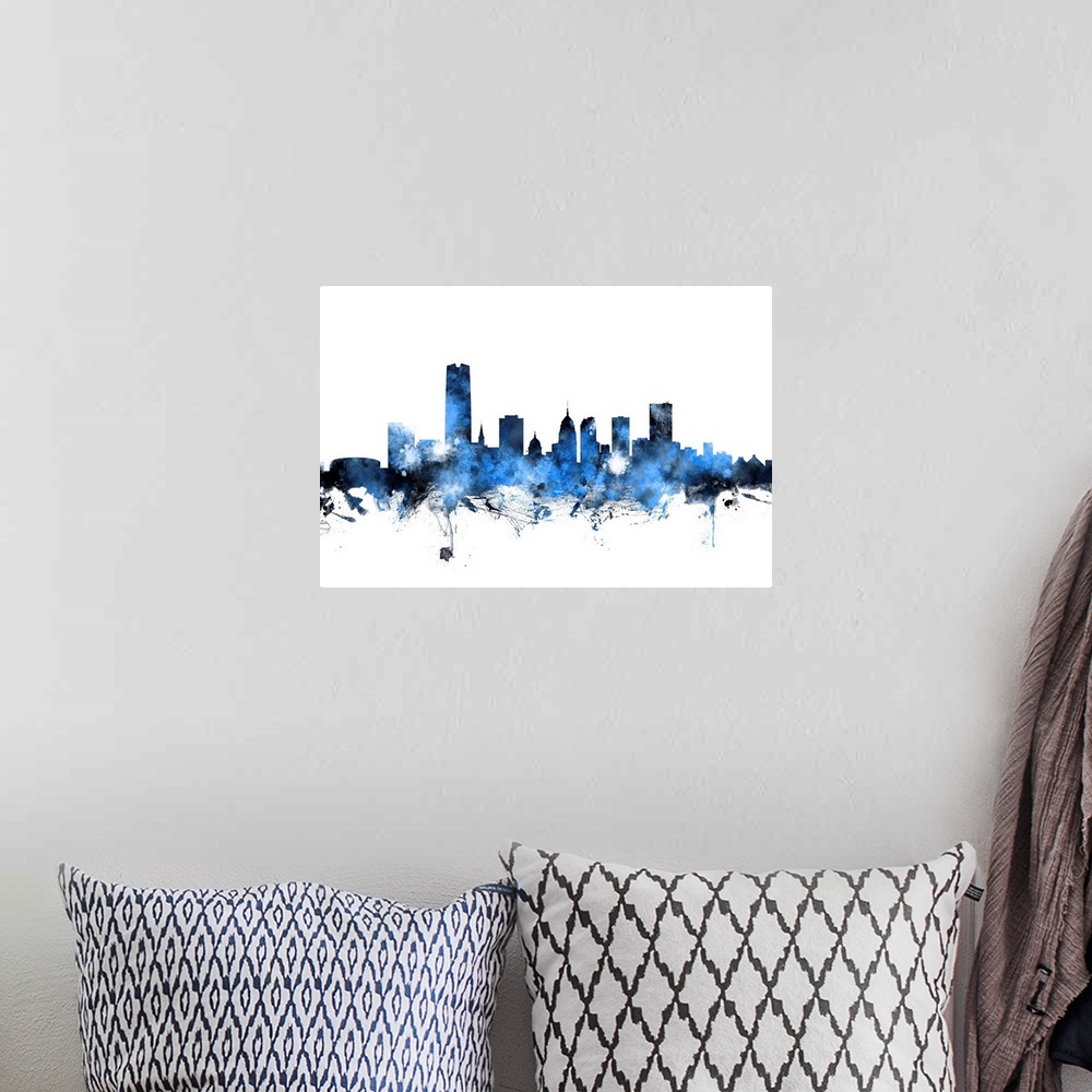 A bohemian room featuring Watercolor art print of the skyline of Oklahoma City, United States