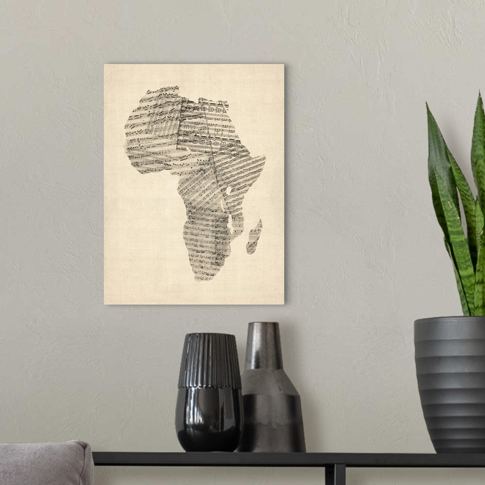 A modern room featuring Old Sheet Music Map of Africa Map