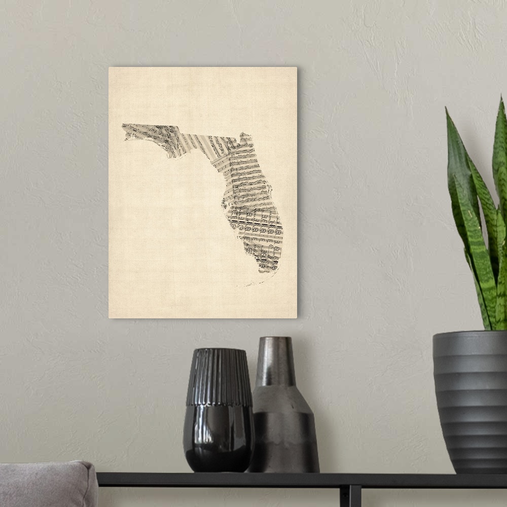 A modern room featuring Old Sheet Music Map of Florida