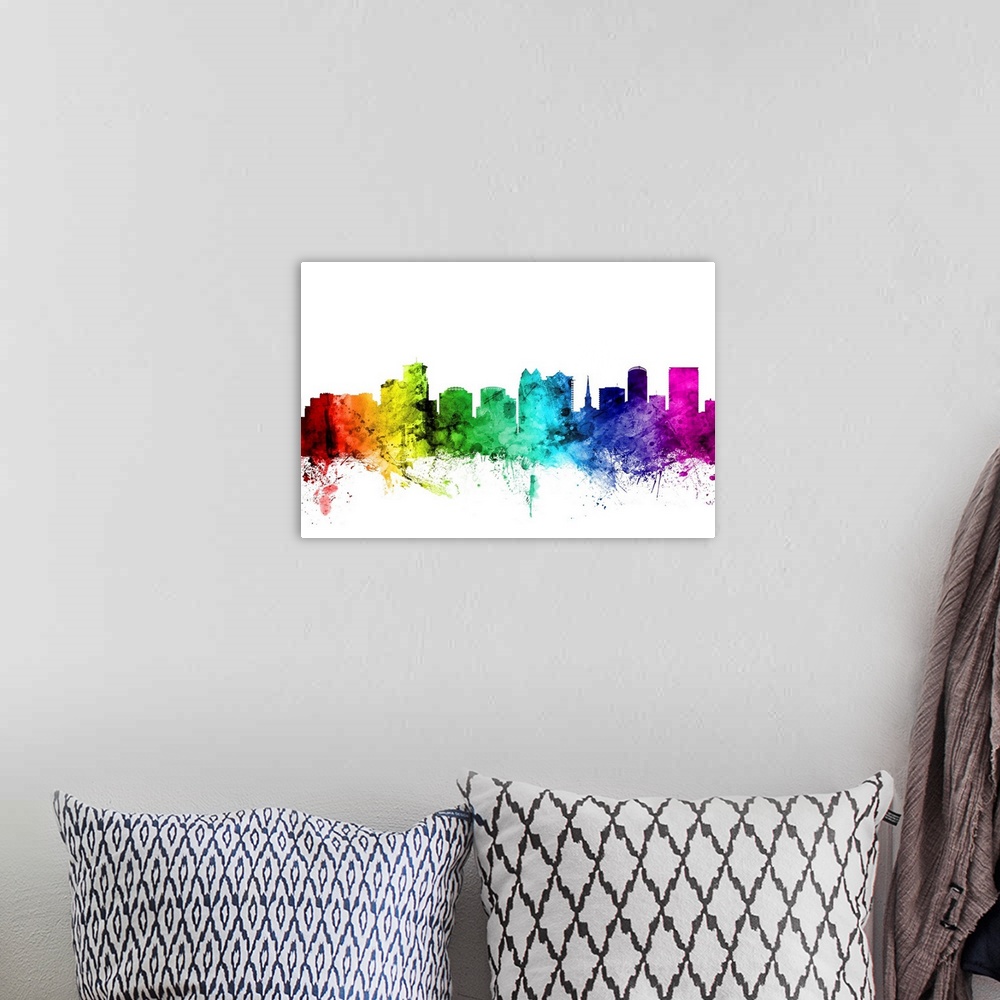 A bohemian room featuring Watercolor art print of the skyline of Orlando, Florida, United States