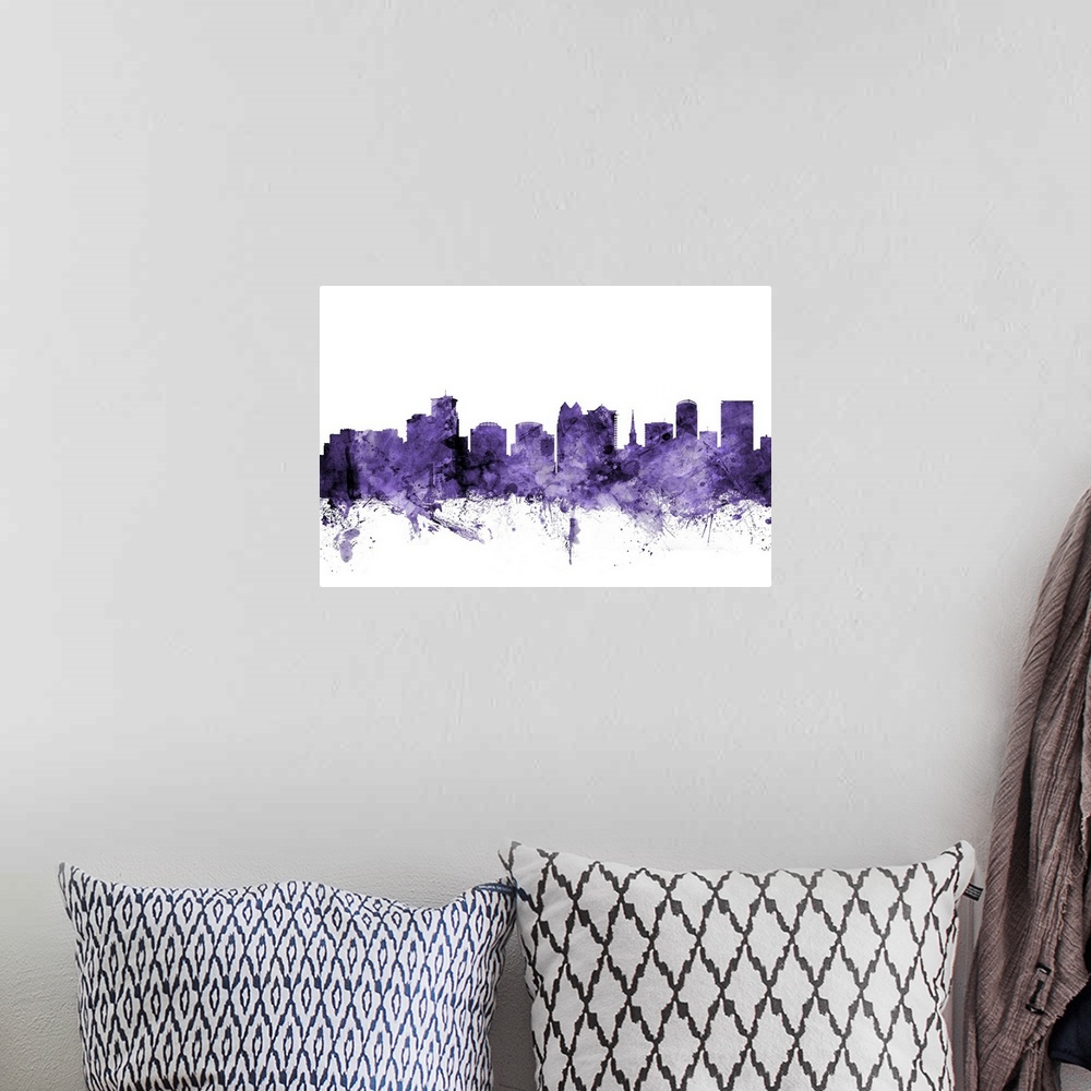 A bohemian room featuring Watercolor art print of the skyline of Orlando, Florida, United States