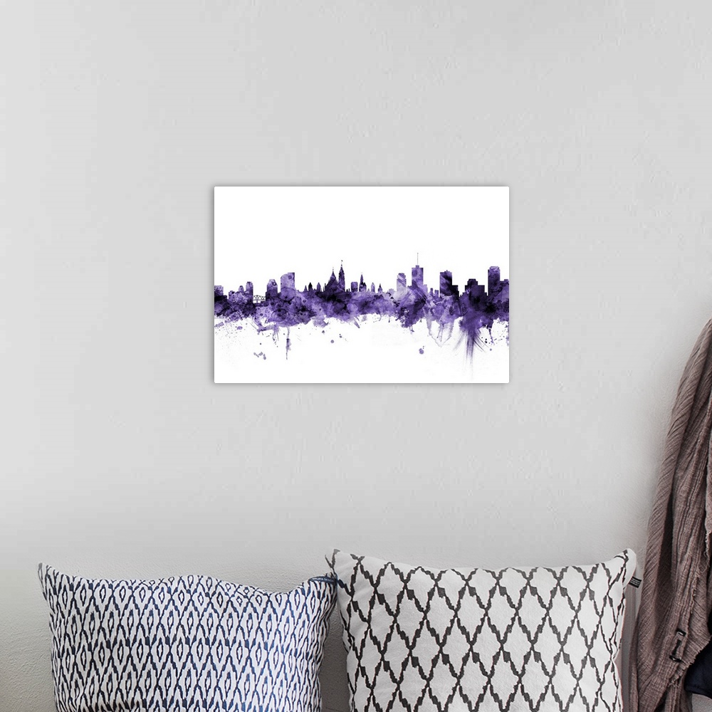 A bohemian room featuring Watercolor art print of the skyline of Ottawa, Canada
